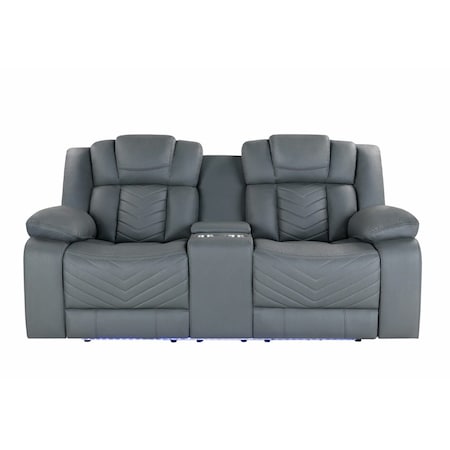 Global Furniture Usa U7068 GREY 10 POWER CONSOLE RECLINING LOVESEAT WITH LED 5737